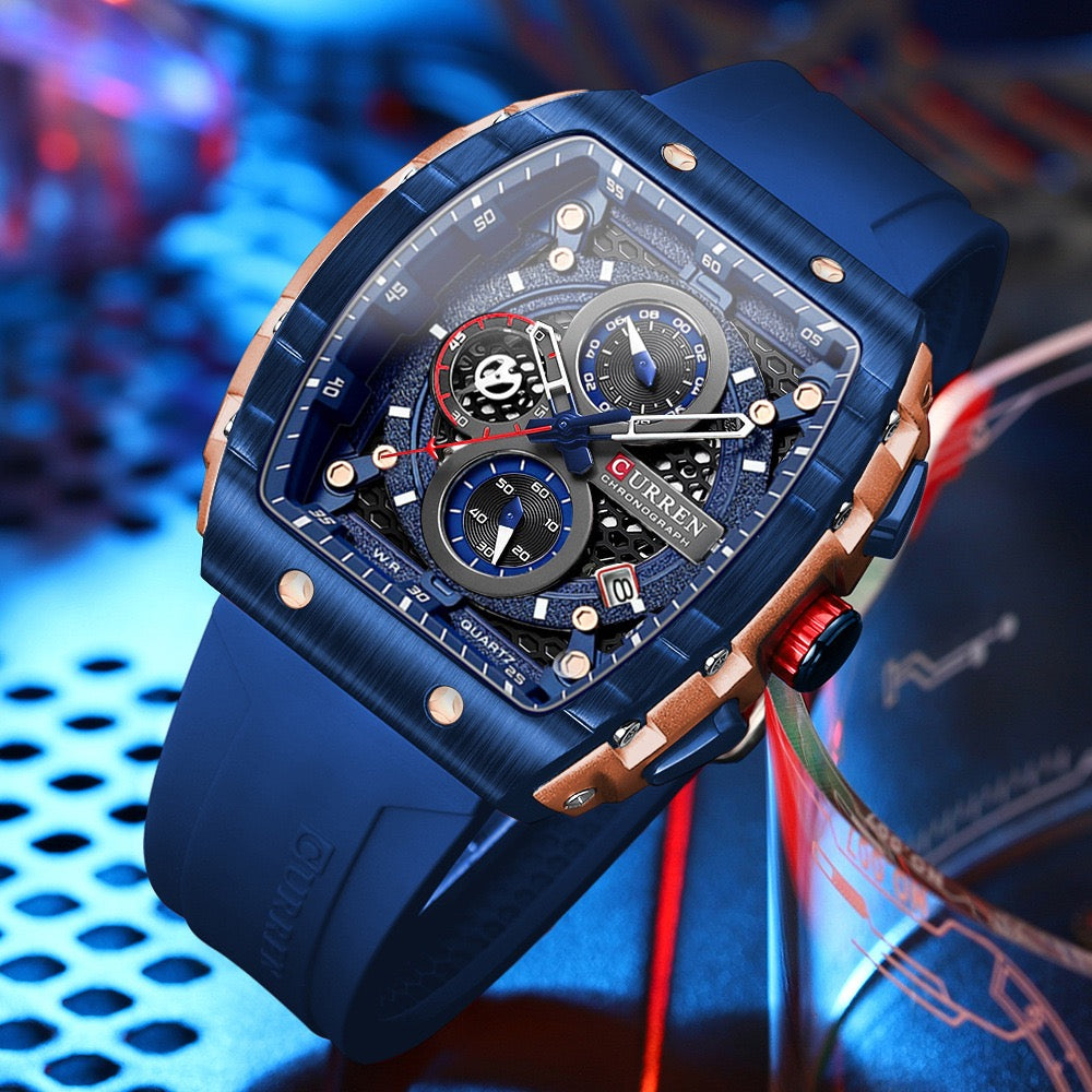 CURREN Premium Square Chronograph Silicone Strap Watch (Comes Boxed)