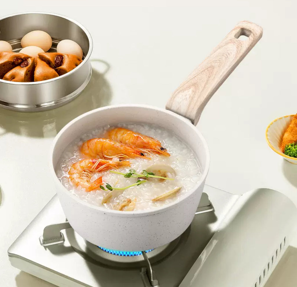 Premium Granite Non-Stick Cookware Set with Wooden Handles (8-piece Pot set)