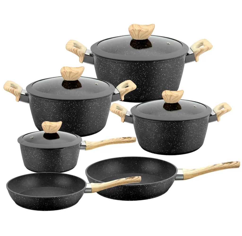 Premium Granite Non-Stick Cookware Set with Wooden Handles (10-piece Pot set)