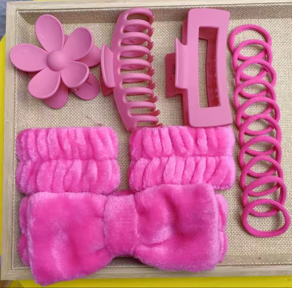 Hair Accessories Set for Girls & Women – (Plush Headbands, Claw Clips & Spiral Hair Ties)