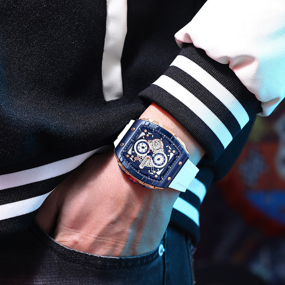 CURREN Premium Square Chronograph Silicone Strap Watch (Comes Boxed)
