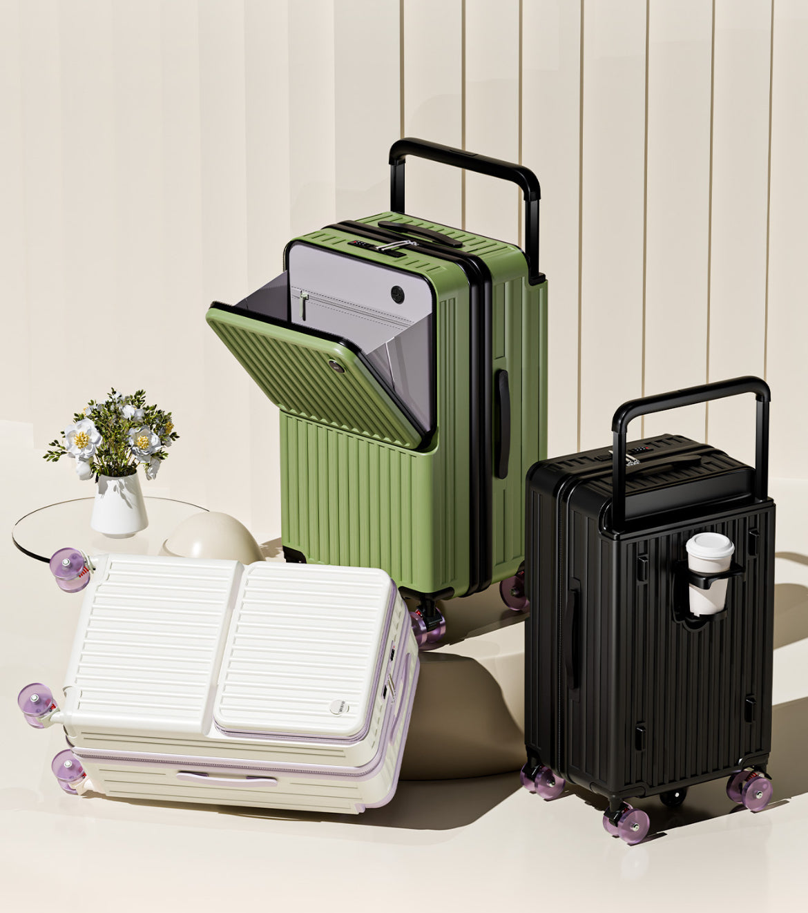 Multi-Function Smart Travel Luggage set (20/24/28”) with Shock Absorbing Wheels
