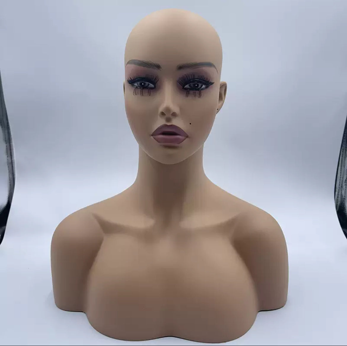 PVC Wig Display mannequin with full face makeup and shoulder