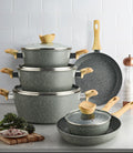 Premium Granite Non-Stick Cookware Set with Wooden Handles (10-piece Pot set)