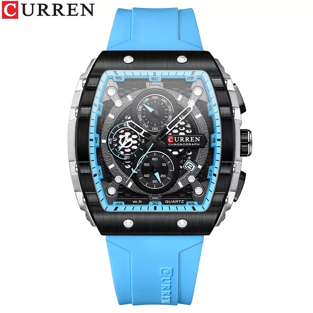 CURREN Premium Square Chronograph Silicone Strap Watch (Comes Boxed)