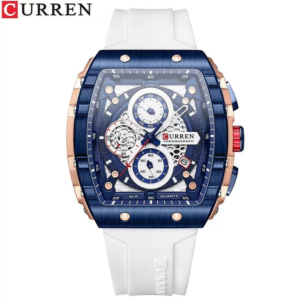 CURREN Premium Square Chronograph Silicone Strap Watch (Comes Boxed)