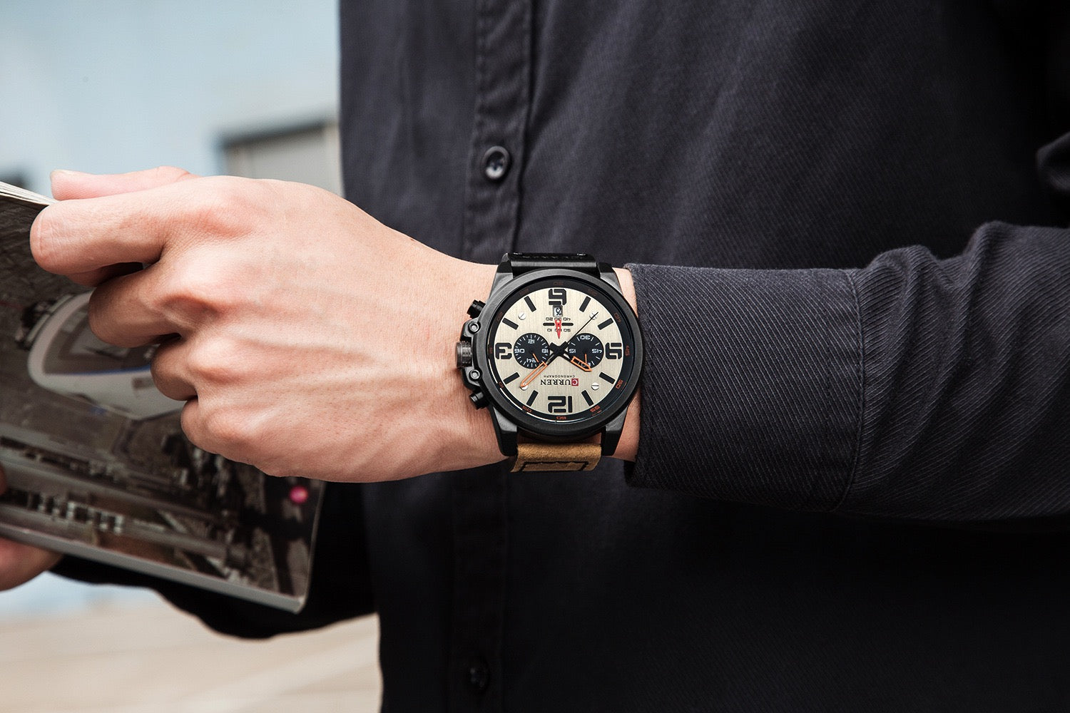CURREN Men’s Chronograph Leather Strap Watch (Comes Boxed)