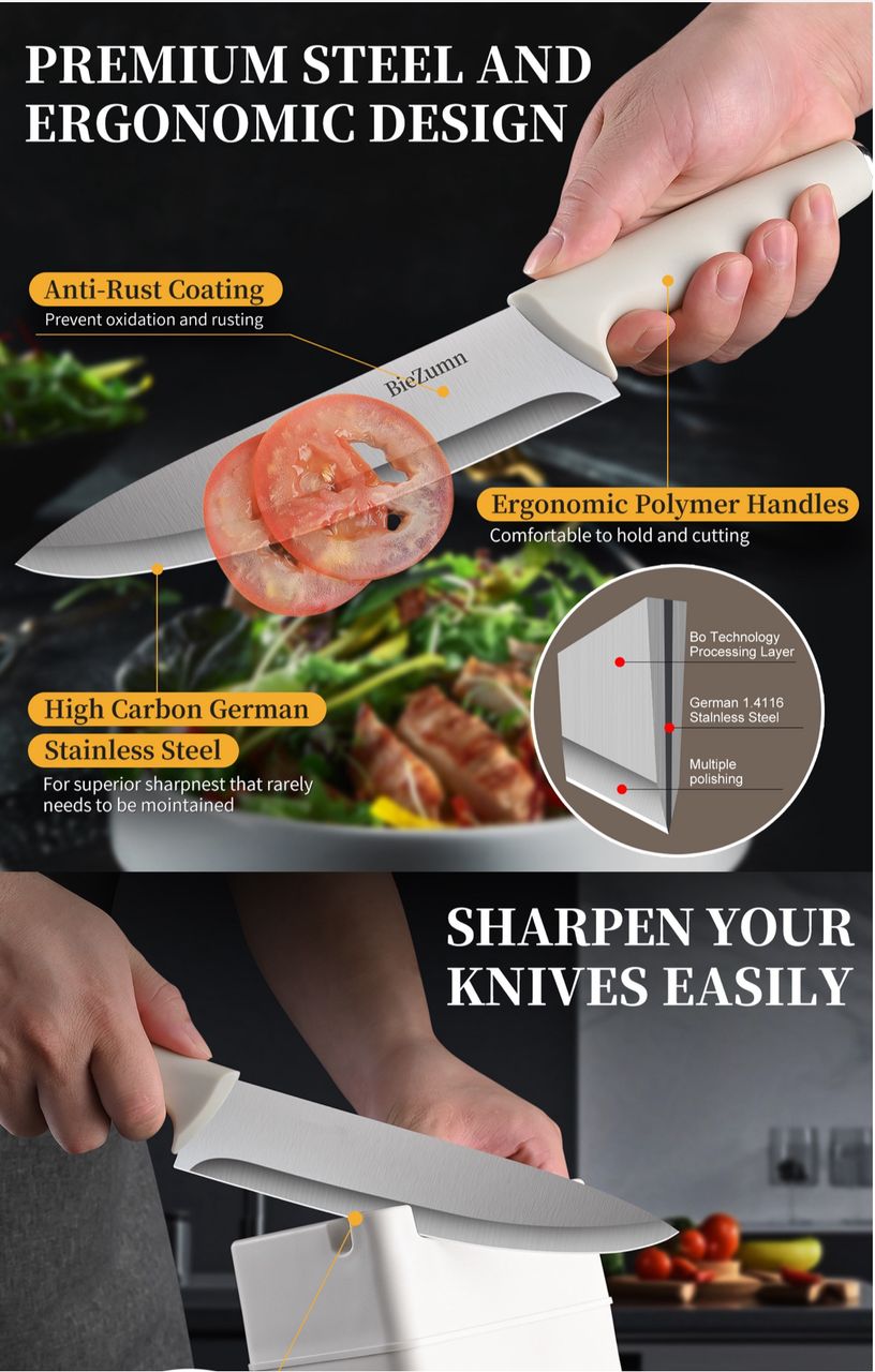 Premium Kitchen Knife Set with Block & Accessories