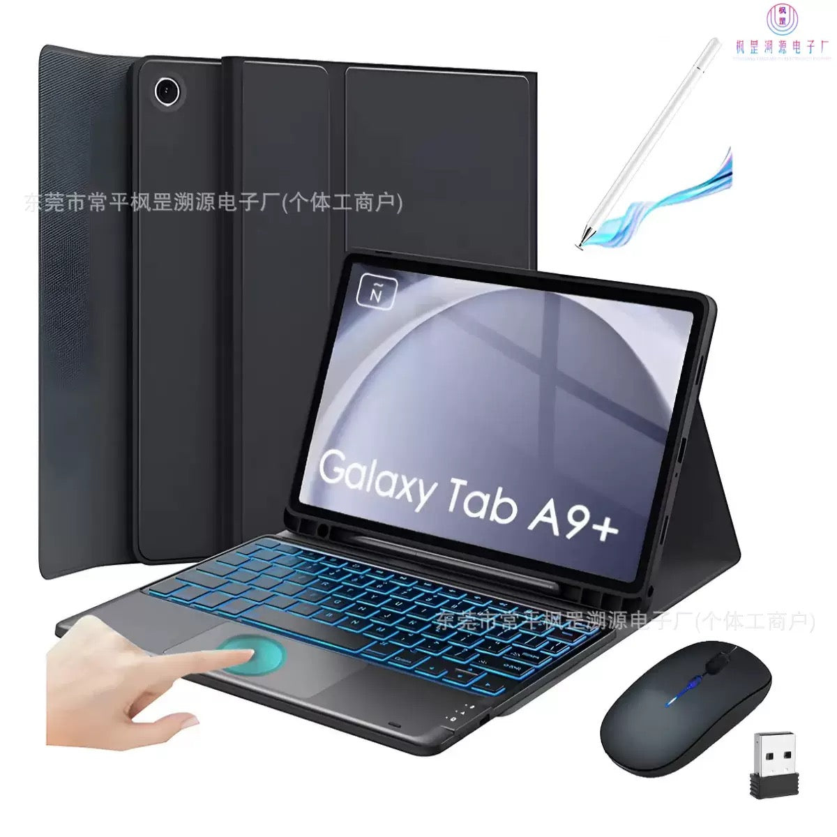 Galaxy Tab A9+/A11+ Bluetooth Keyboard Case with Touchpad – 7-Color Backlit, Magnetic Stand, Pencil Holder