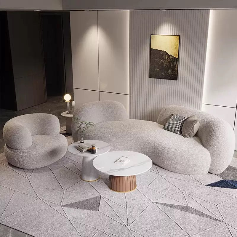 Modern Curved Sofa Lounge Set with Accent Chair & Tables