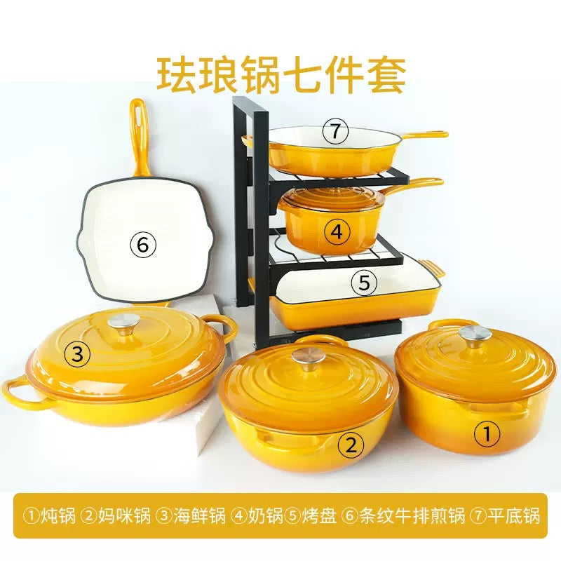Premium 7-Piece Enameled Cast Iron Cookware Pot Set