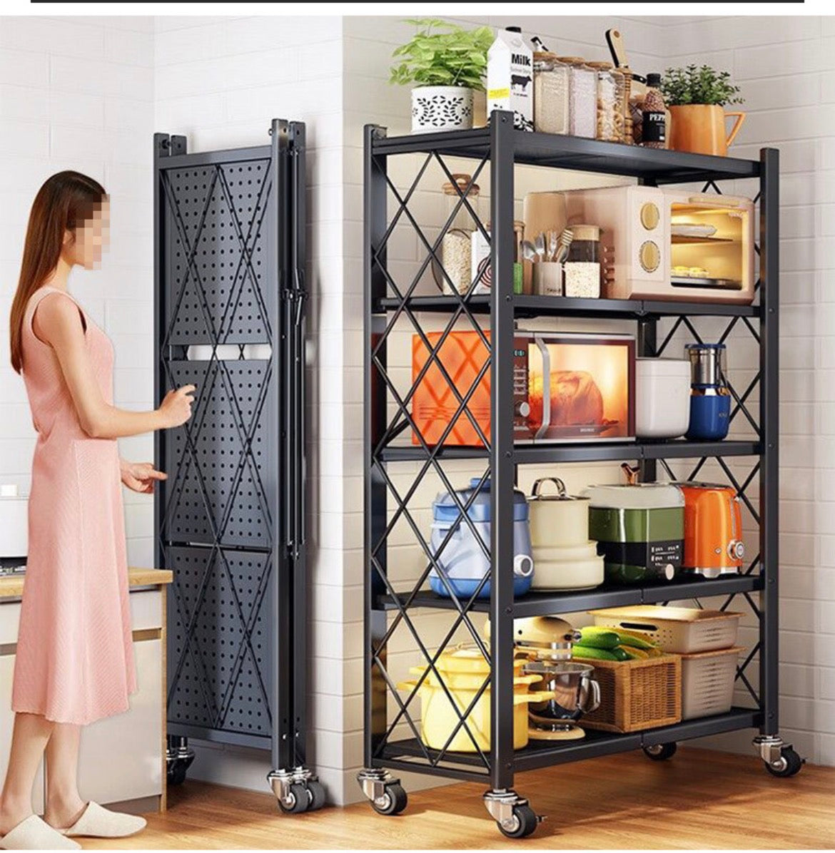 5-Layer Foldable Metal Storage Rack (Kitchen/Pantry/Utility shelf)
