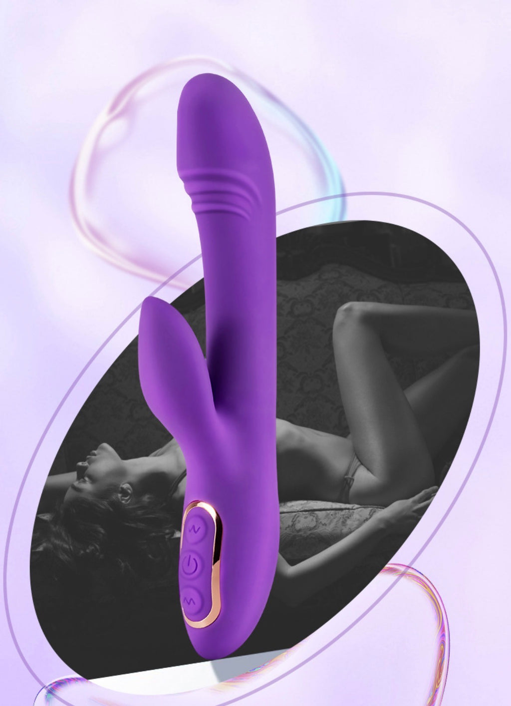 Silicone G-Spot 2-in-1 Dildo + Clitoris Vibrator Dual Vibration with 10 Speeds