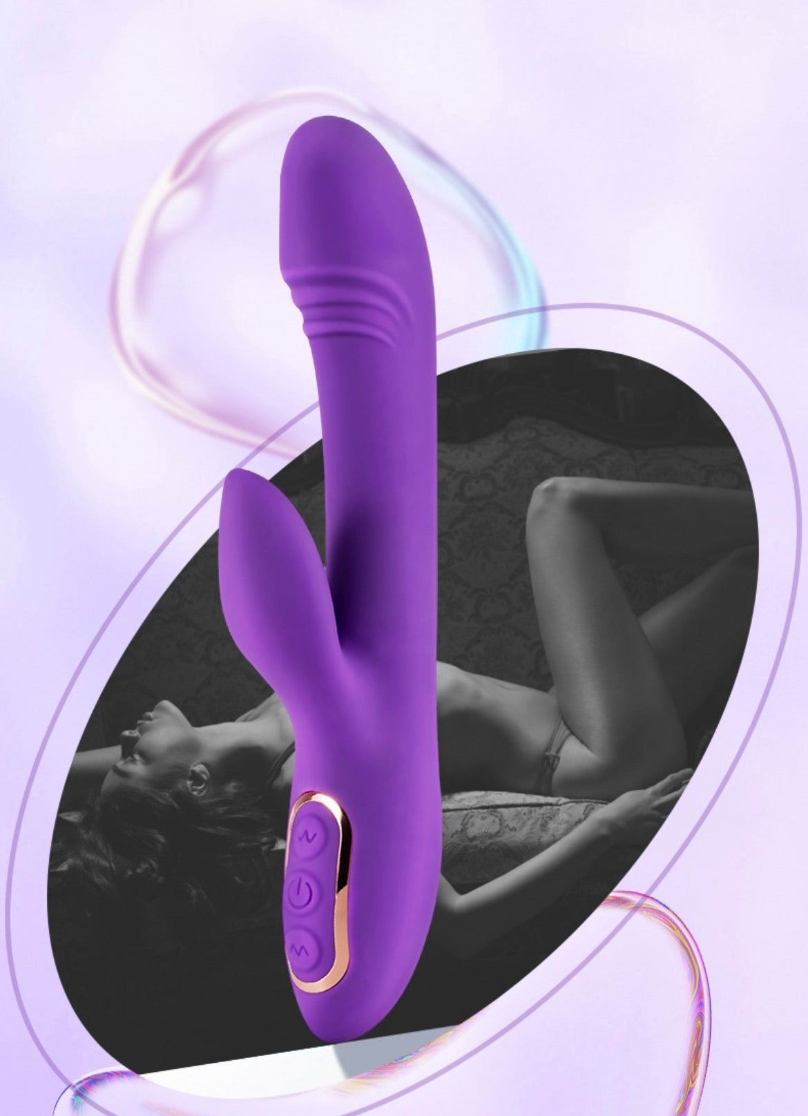 Silicone G-Spot 2-in-1 Dildo + Clitoris Vibrator Dual Vibration with 10 Speeds