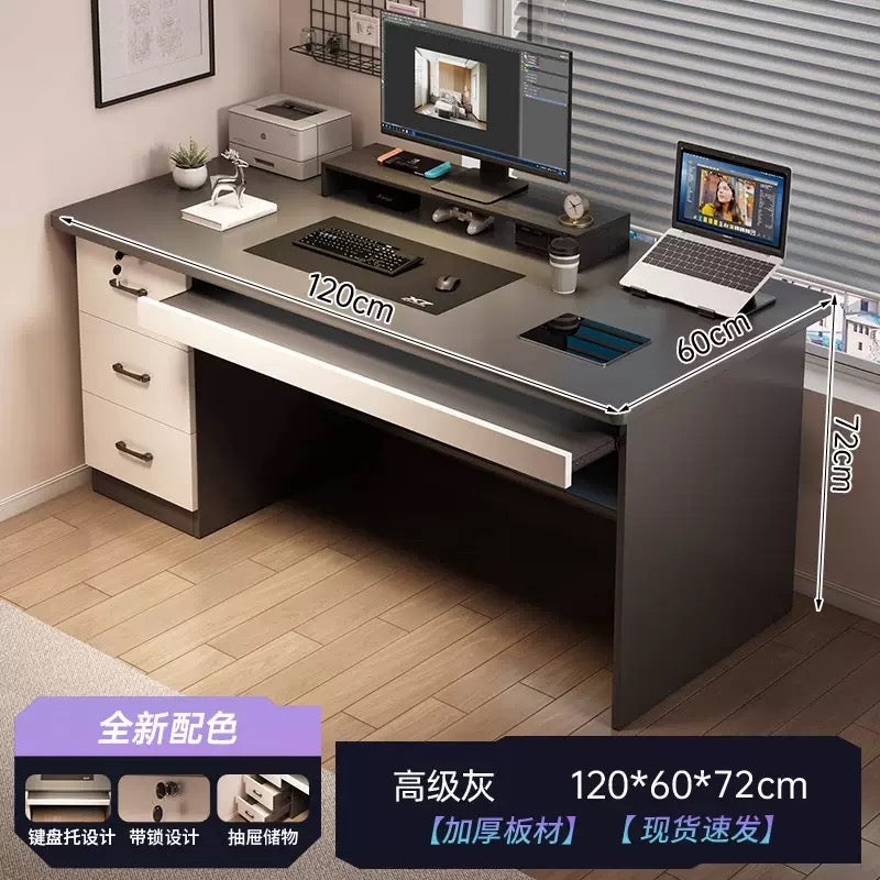 Modern Office Study Desk (120x60cm)  with Storage Drawer + Ergonomic Office Chair.