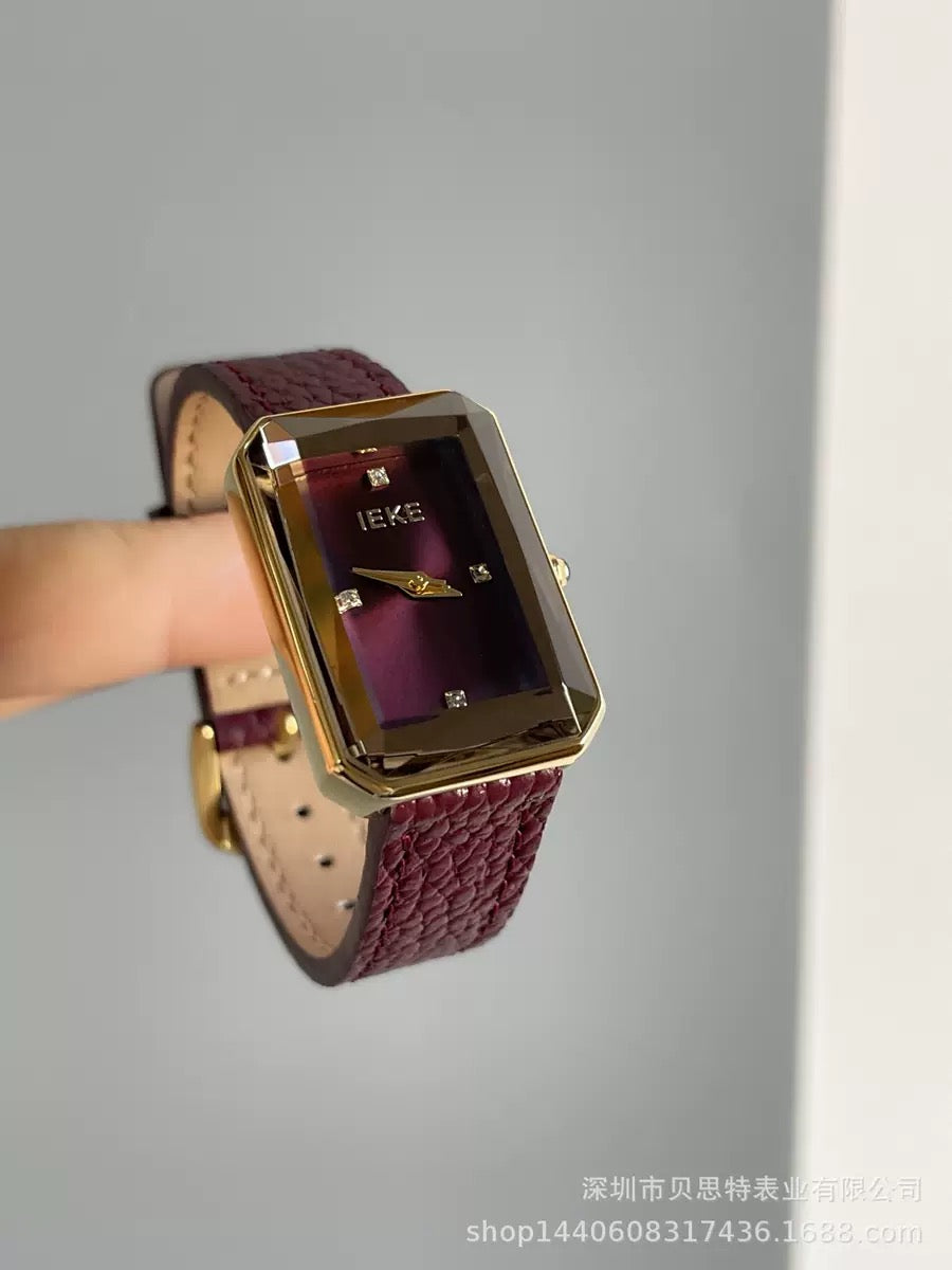IEKE Burgundy Luxe Leather Watch (Comes Boxed)