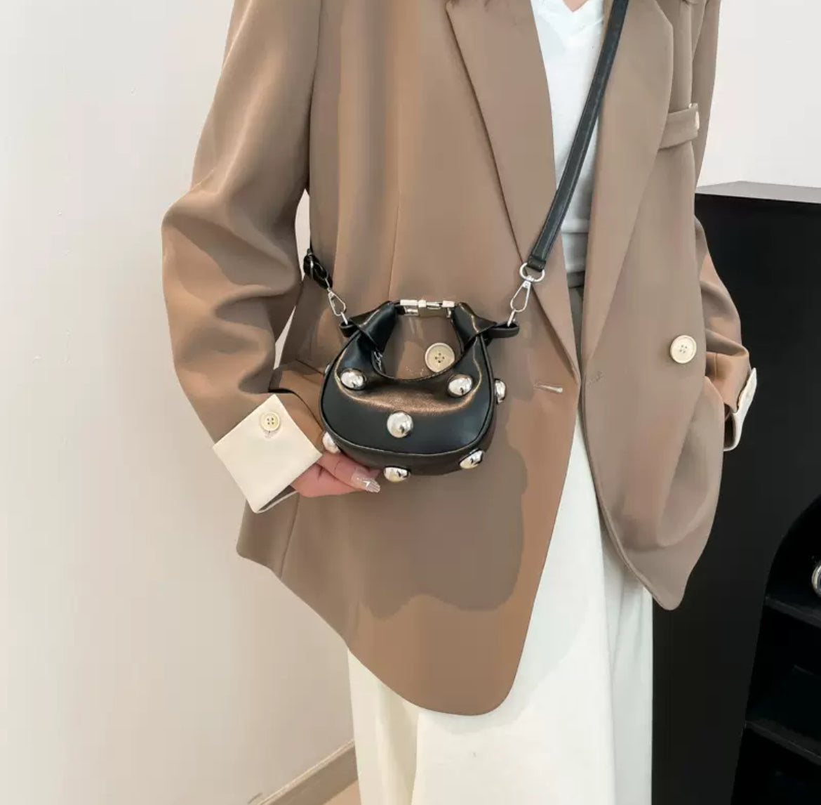 Studded Mini Crescent Crossbody Bag
