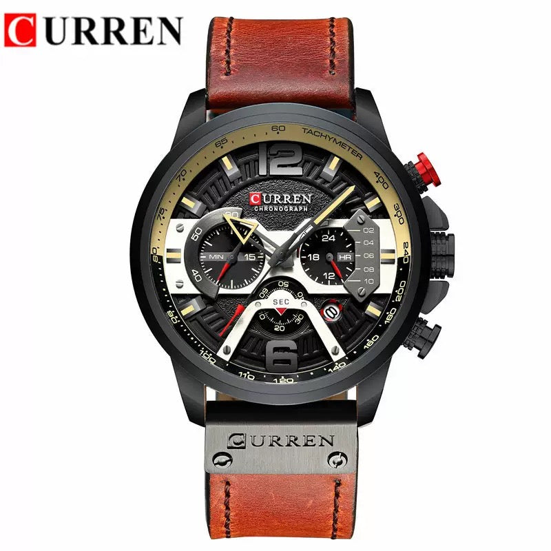 CURREN Sport Chronograph Men’s Leather Strap Watch (Comes Boxed)