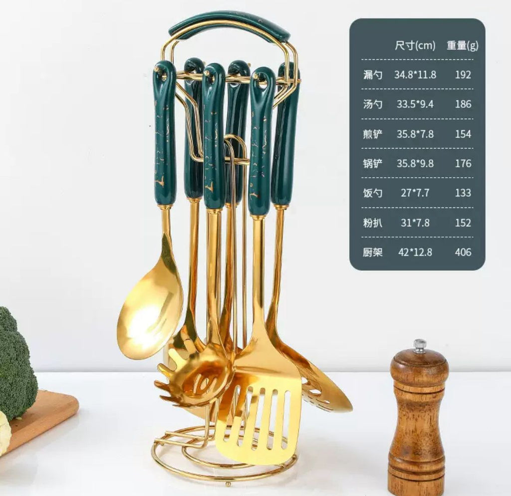 Luxury Gold Kitchen Utensil Set + Stand