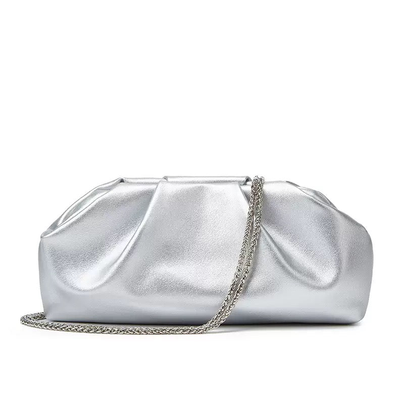 Luxe Pleated Metallic Chain Clutch Bag