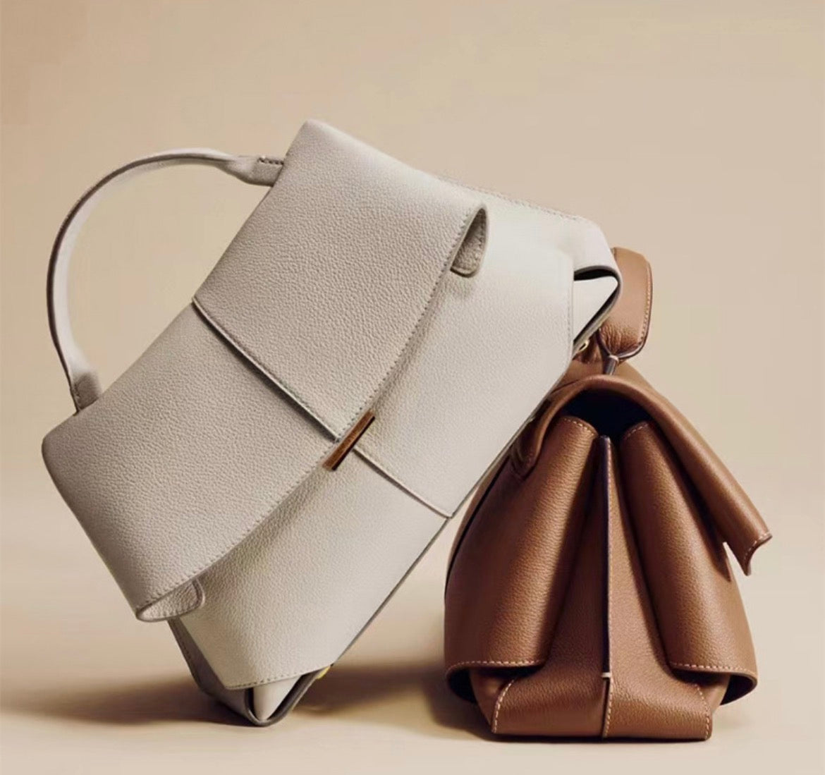Polène-Inspired Mini Top Handle Leather Handbag (Elegant Flap Design)