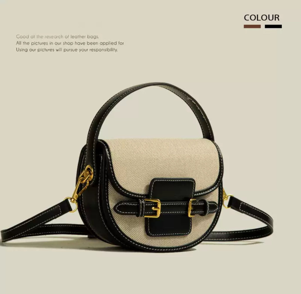 Structured Canvas & Leather Crossbody Bag