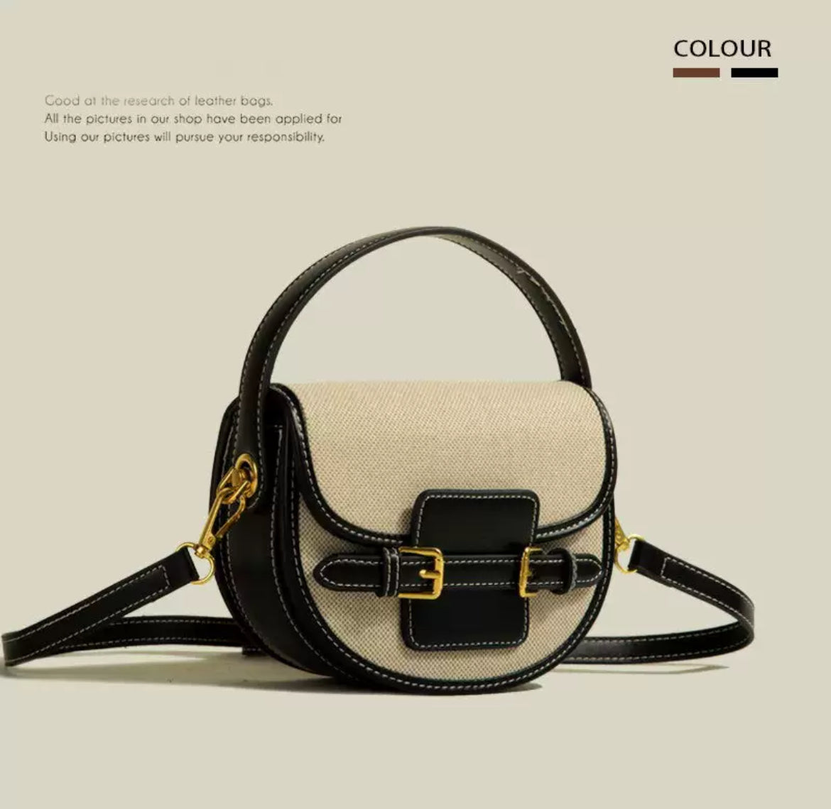 Structured Canvas & Leather Crossbody Bag