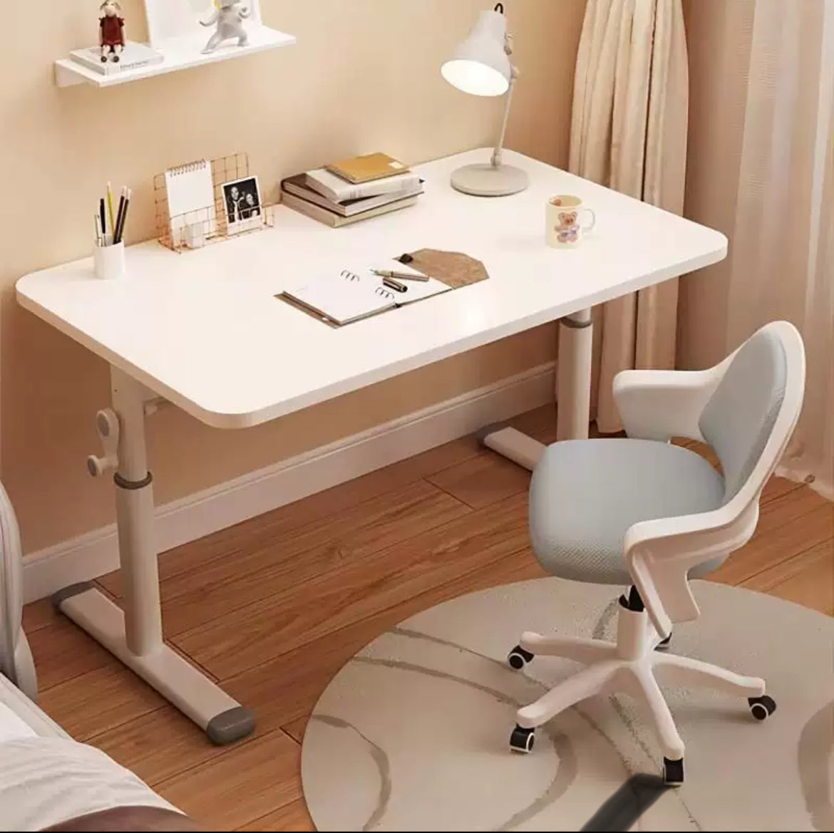 Manual Height-Adjustable Study Desk & Chair Set (100×60cm)