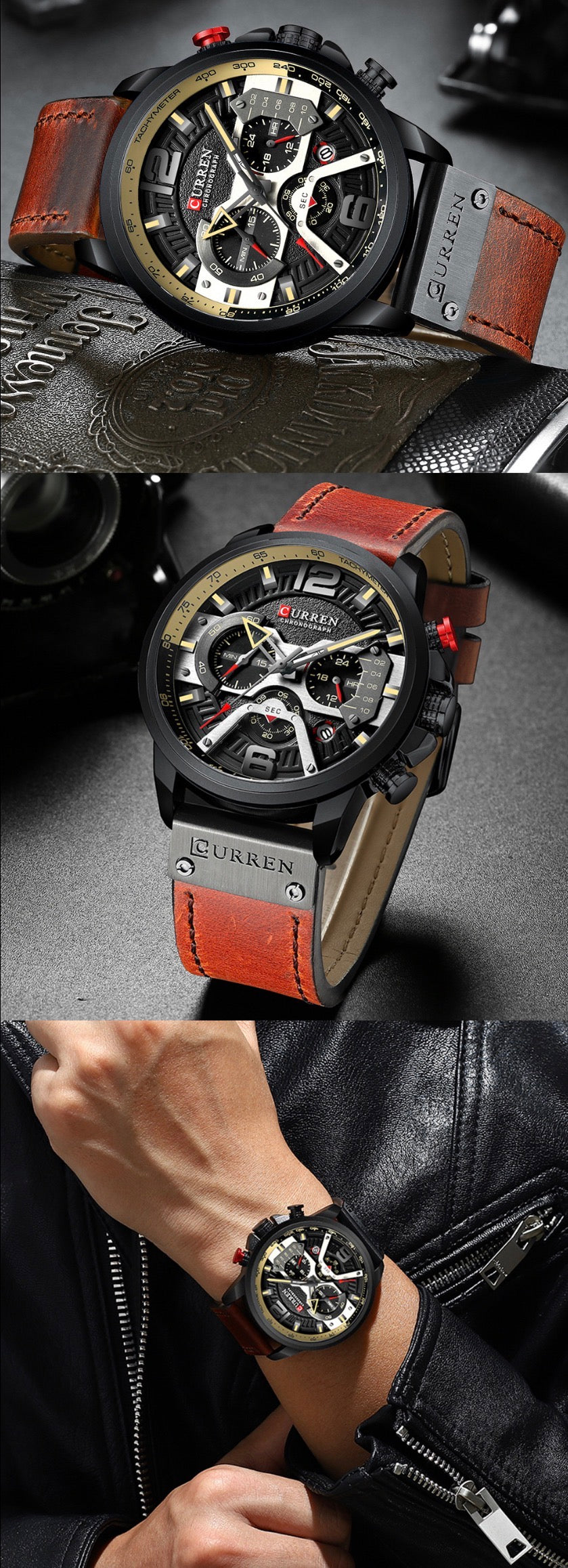 CURREN Sport Chronograph Men’s Leather Strap Watch (Comes Boxed)