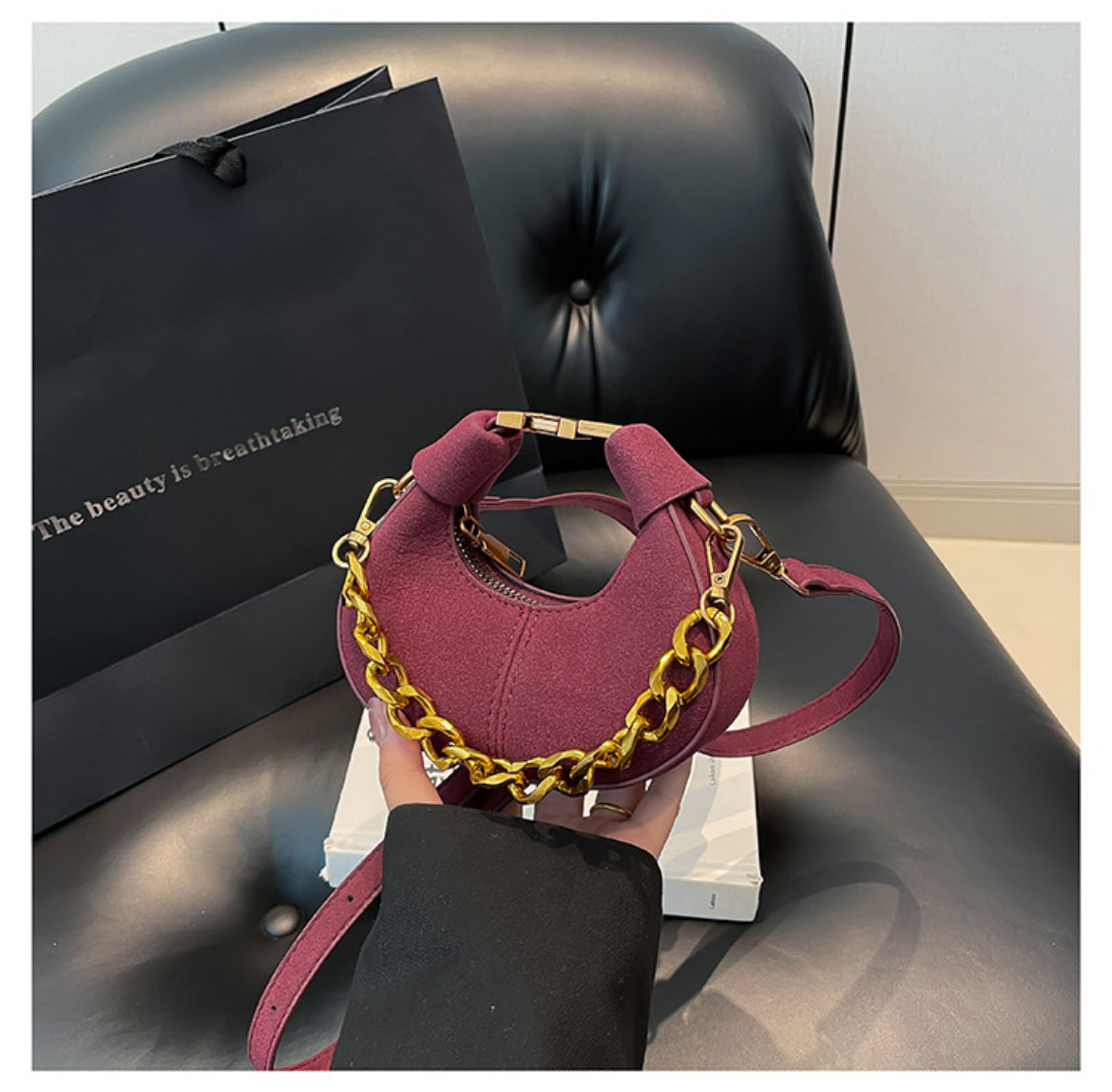 Chic Suede-Style Mini Shoulder Bag