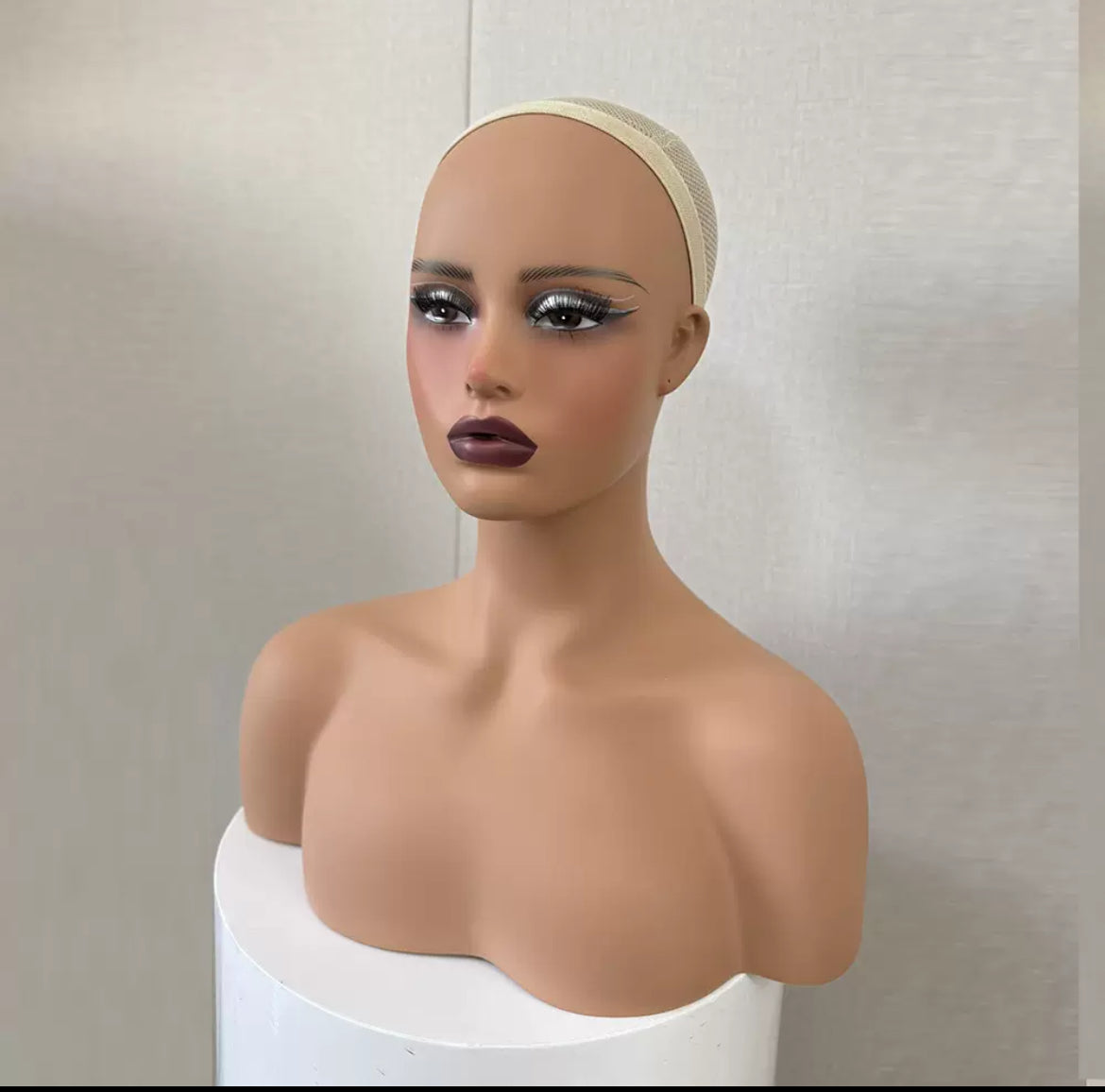PVC Wig Display mannequin with full face makeup and shoulder
