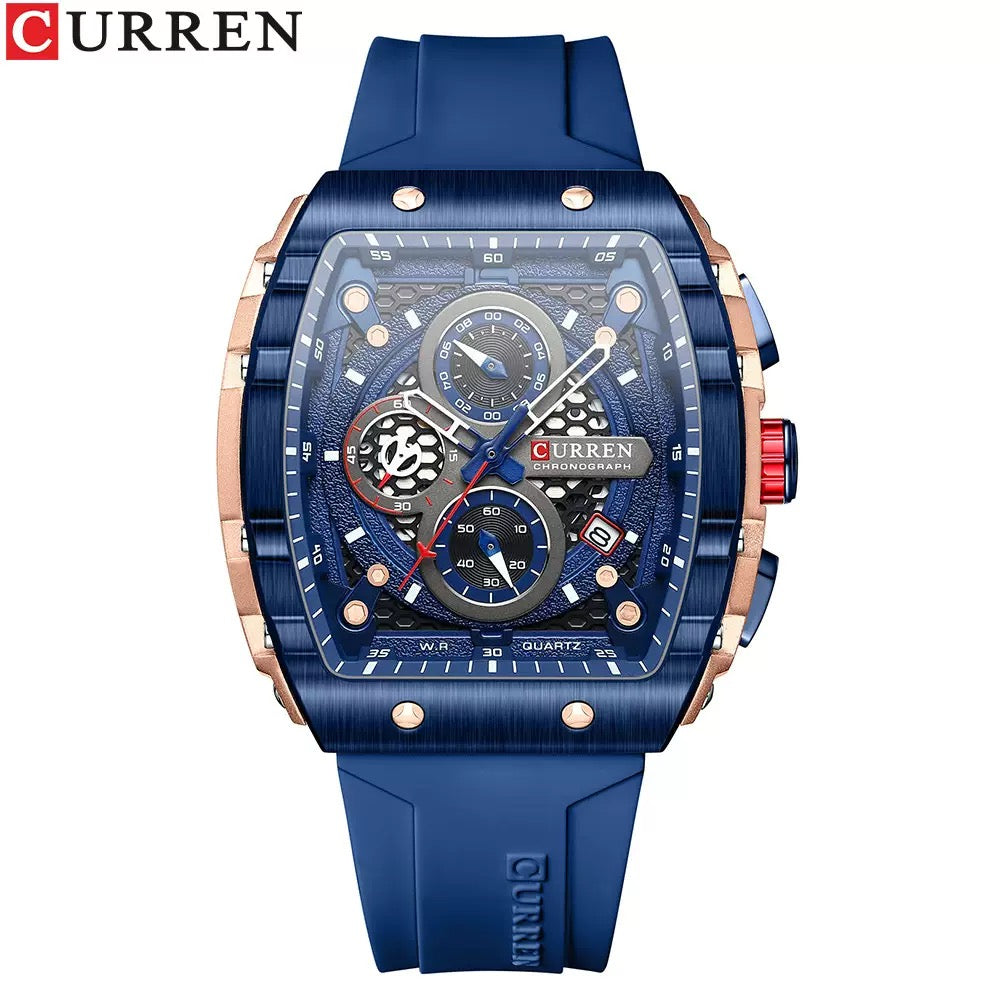 CURREN Premium Square Chronograph Silicone Strap Watch (Comes Boxed)