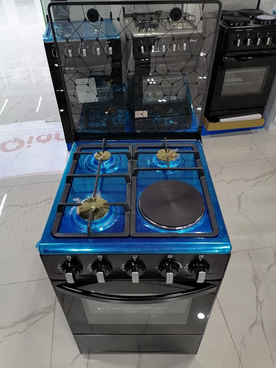 4 Burner Kitchen Gas Cooker with Electric Hot Plate & Oven