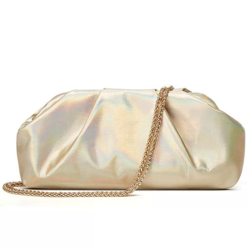 Luxe Pleated Metallic Chain Clutch Bag
