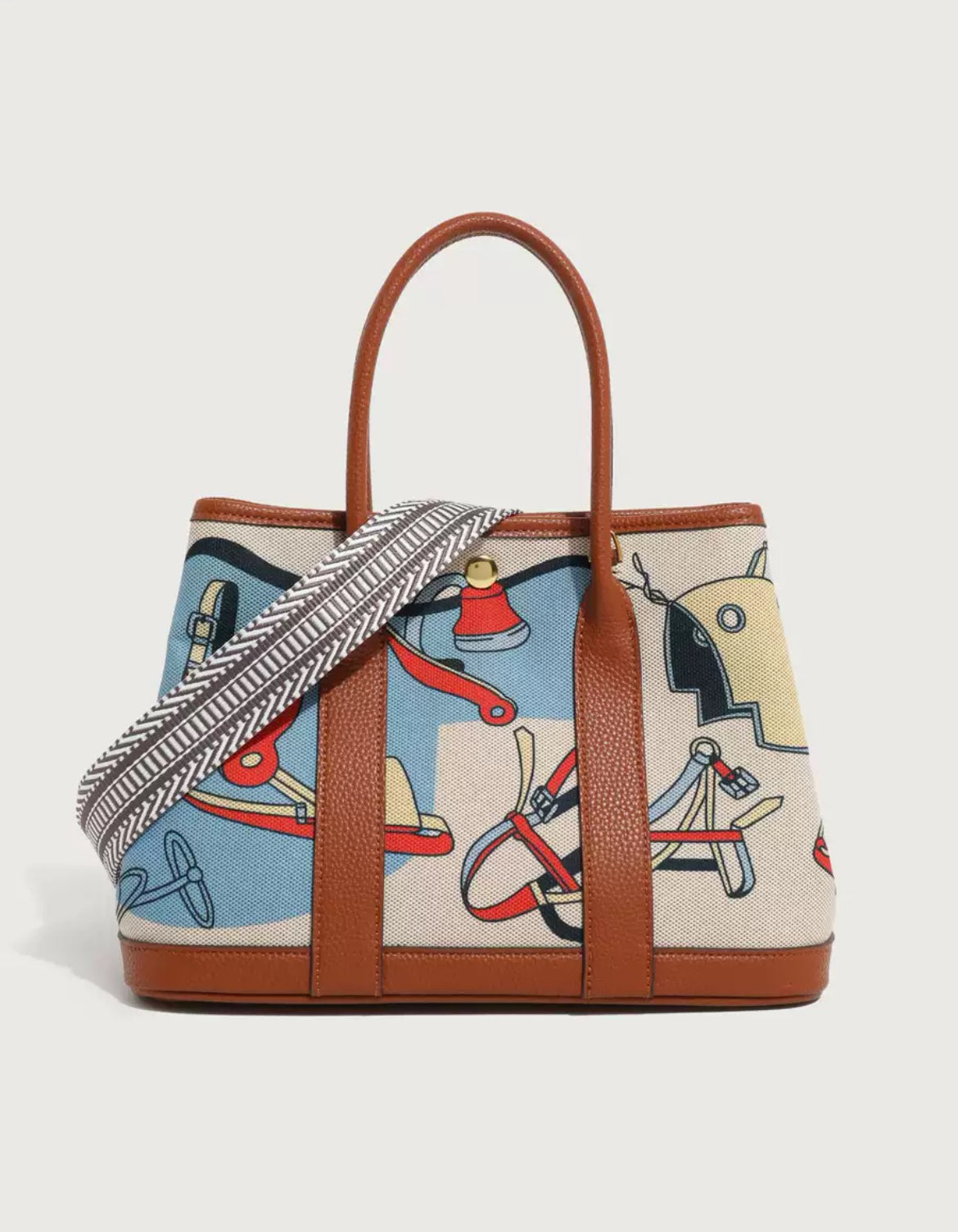 Luxury Canvas Handbag with Leather Handles & Crossbody Strap