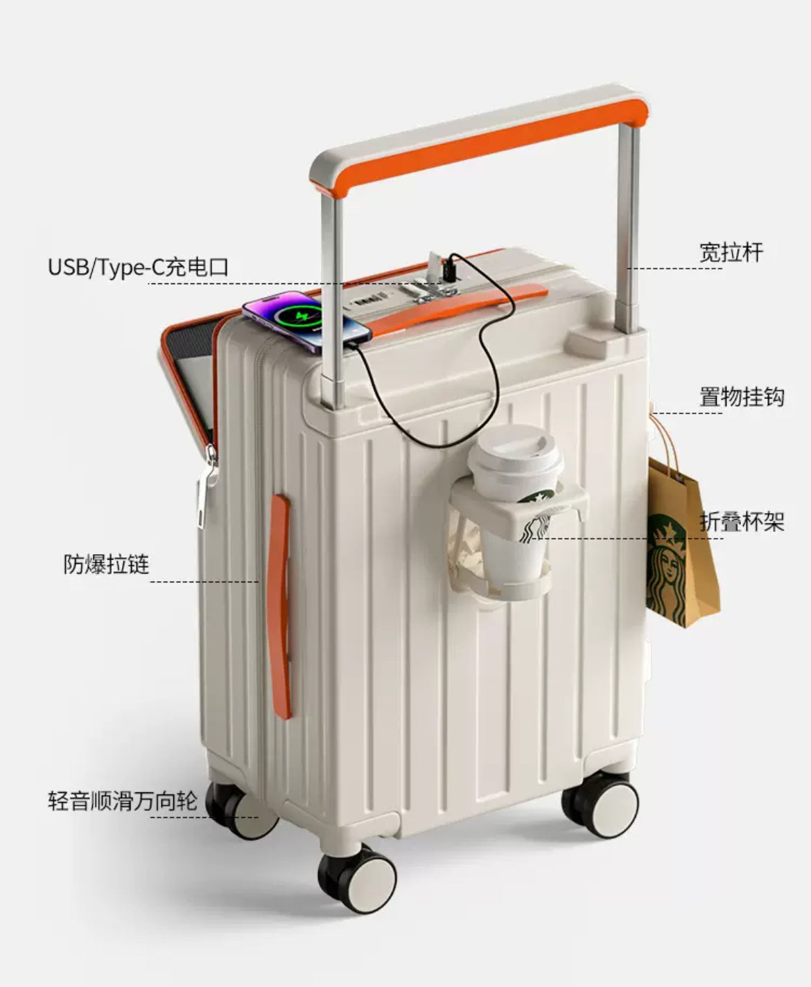 Multi-Function Smart Travel Luggage set (20/24/26”) with USB Charging & Phone Stand