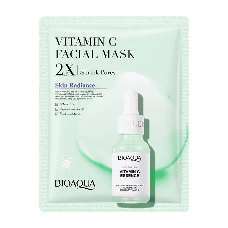 BIOAQUA 2X Skin Radiance Facial Mask Set (Vitamin C, Hyaluronic Acid, Collagen & Centella) – Pack of 4