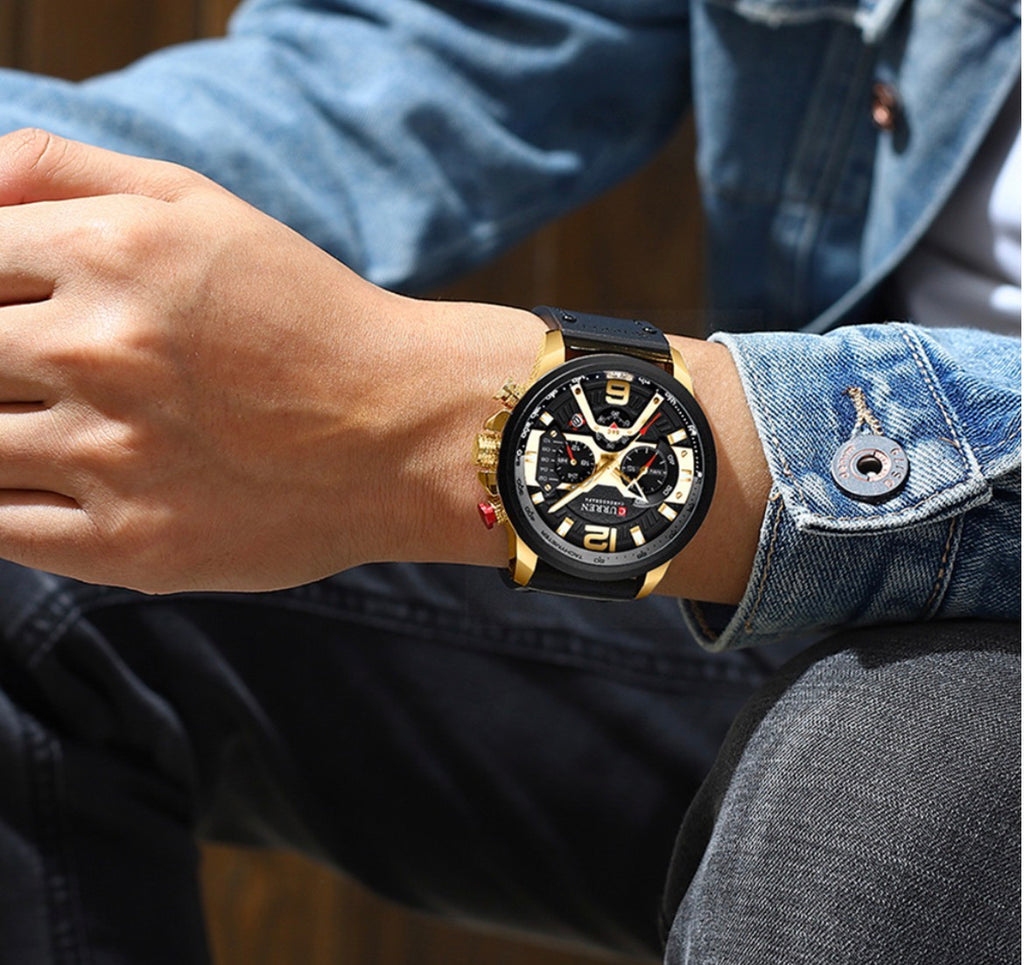 CURREN Sport Chronograph Men’s Leather Strap Watch (Comes Boxed)