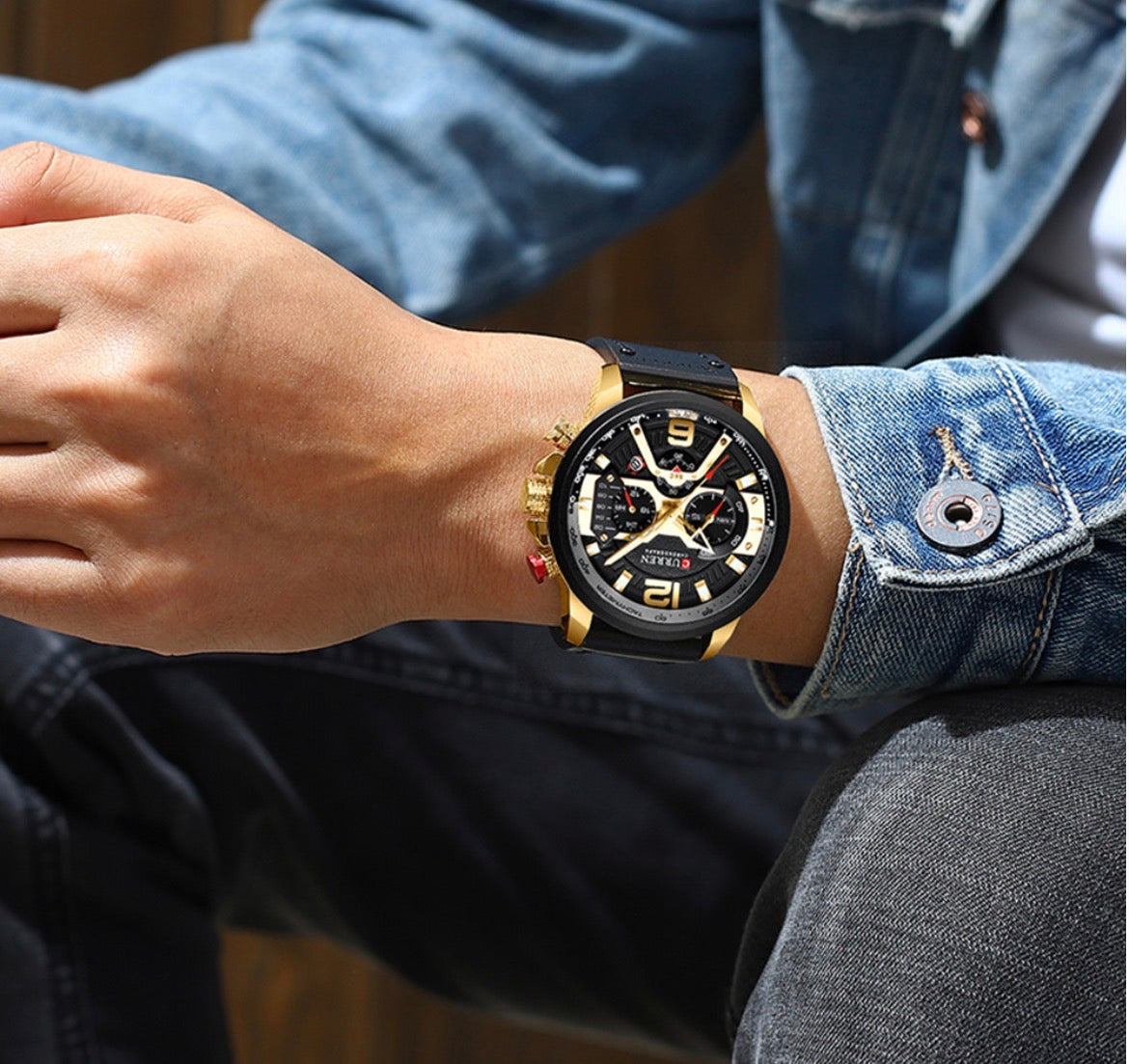 CURREN Sport Chronograph Men’s Leather Strap Watch (Comes Boxed)
