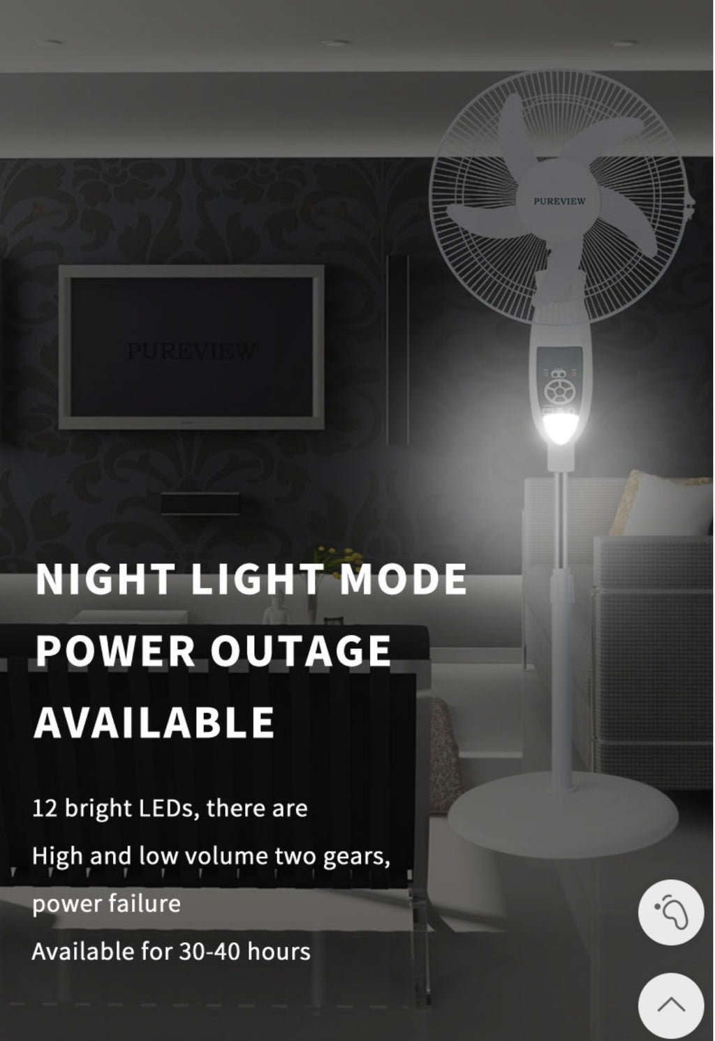 16” Solar Rechargeable Standing Fan with Solar Panel & 2 LED Bulbs