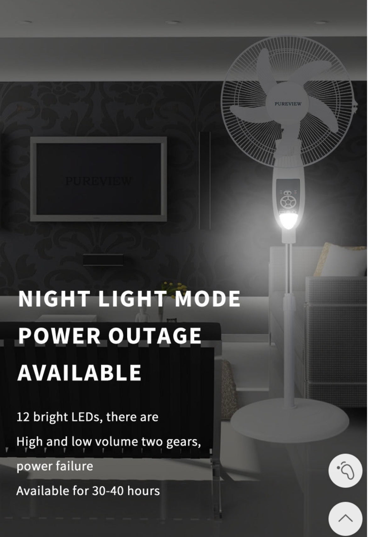16” Solar Rechargeable Standing Fan with Solar Panel & 2 LED Bulbs