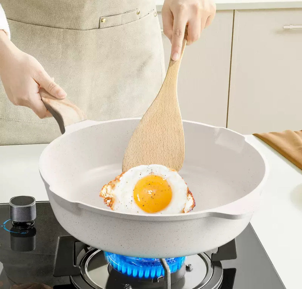 Premium Granite Non-Stick Cookware Set with Wooden Handles (8-piece Pot set)