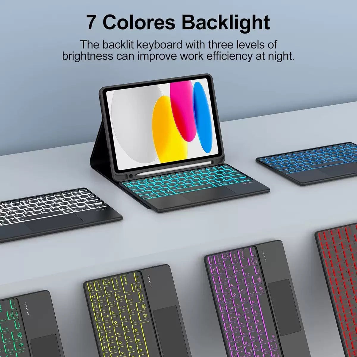 7-Color Backlit Bluetooth Keyboard Case with Touchpad for iPad