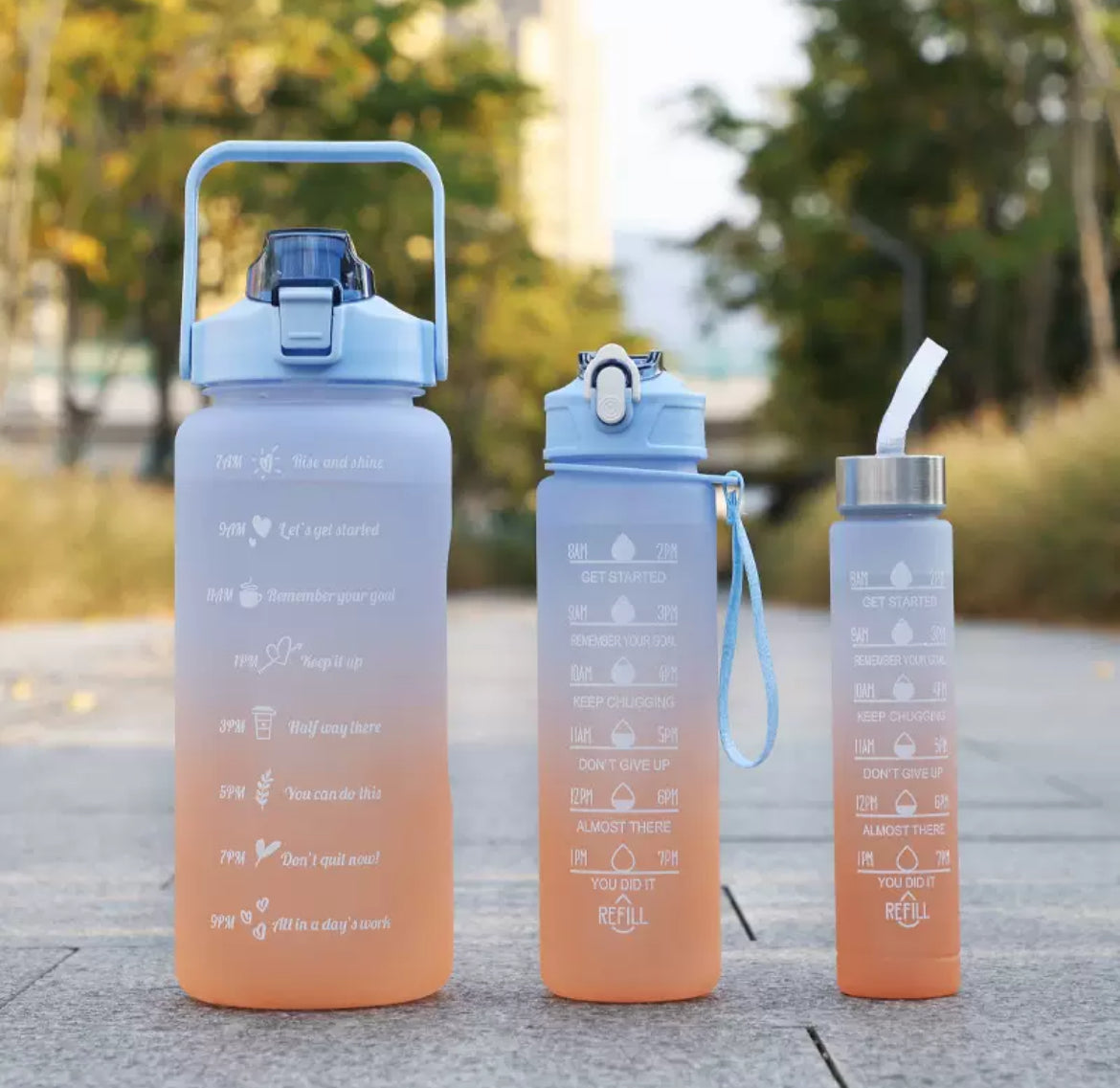 3-in-1 Gradient Motivational Water Bottle Set with Time Markers (2000ml/900ml/500ml)