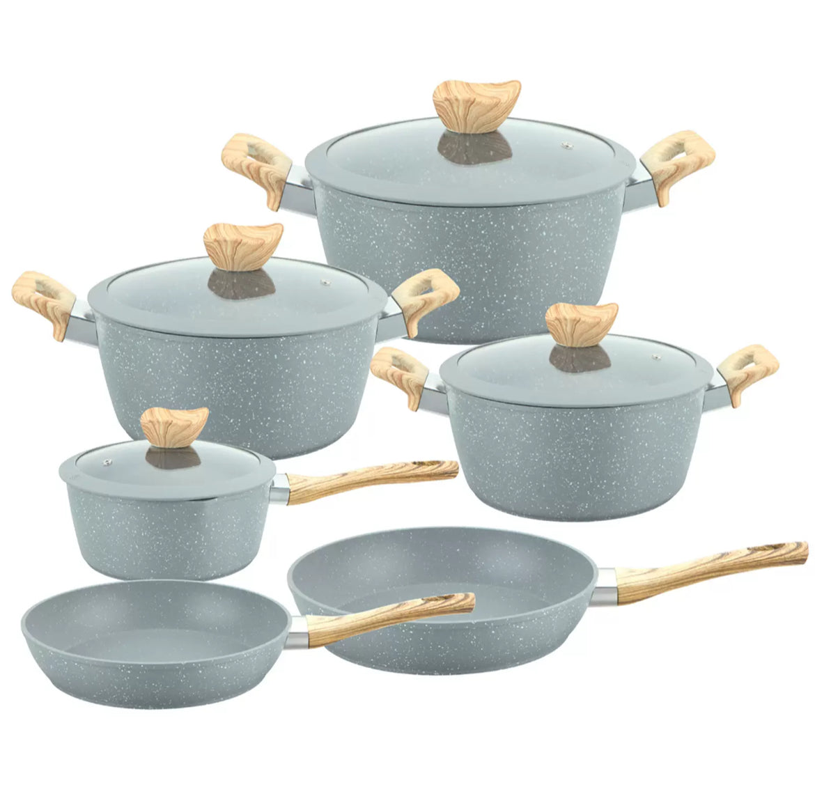 Premium Granite Non-Stick Cookware Set with Wooden Handles (10-piece Pot set)