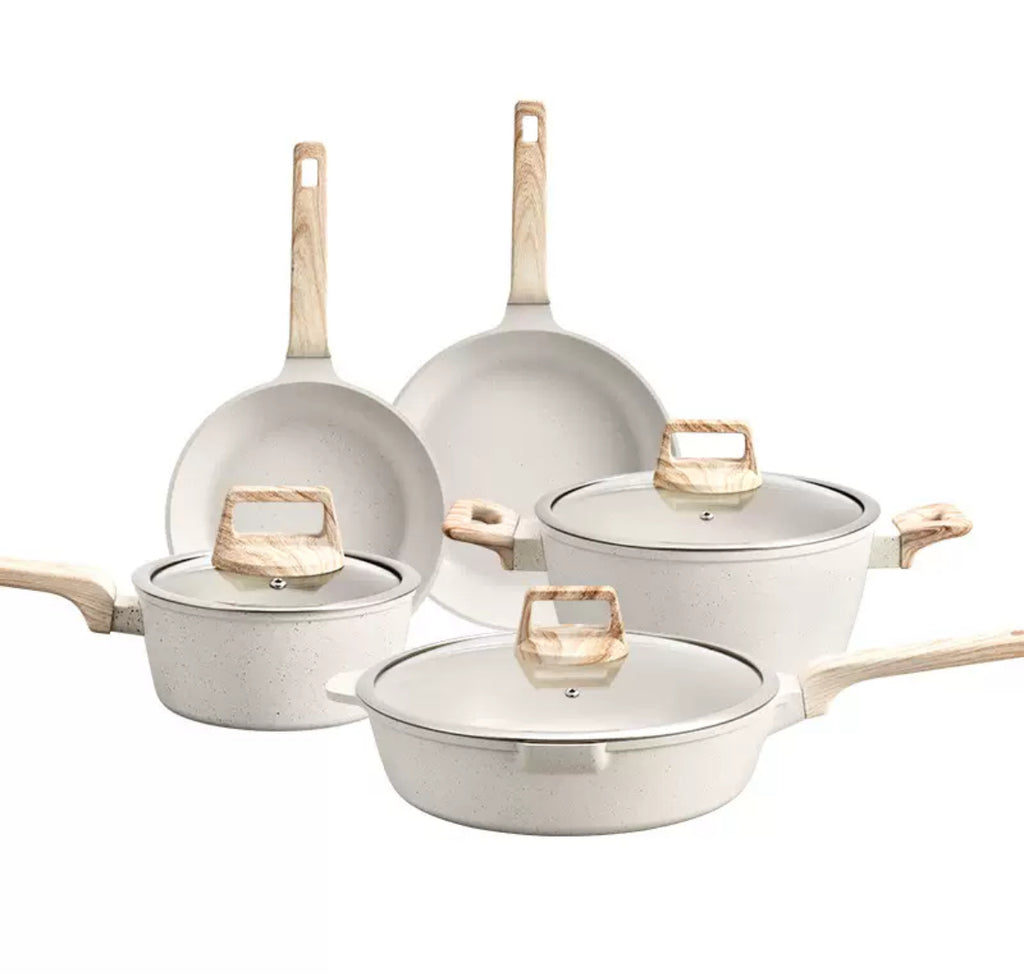 Premium Granite Non-Stick Cookware Set with Wooden Handles (8-piece Pot set)