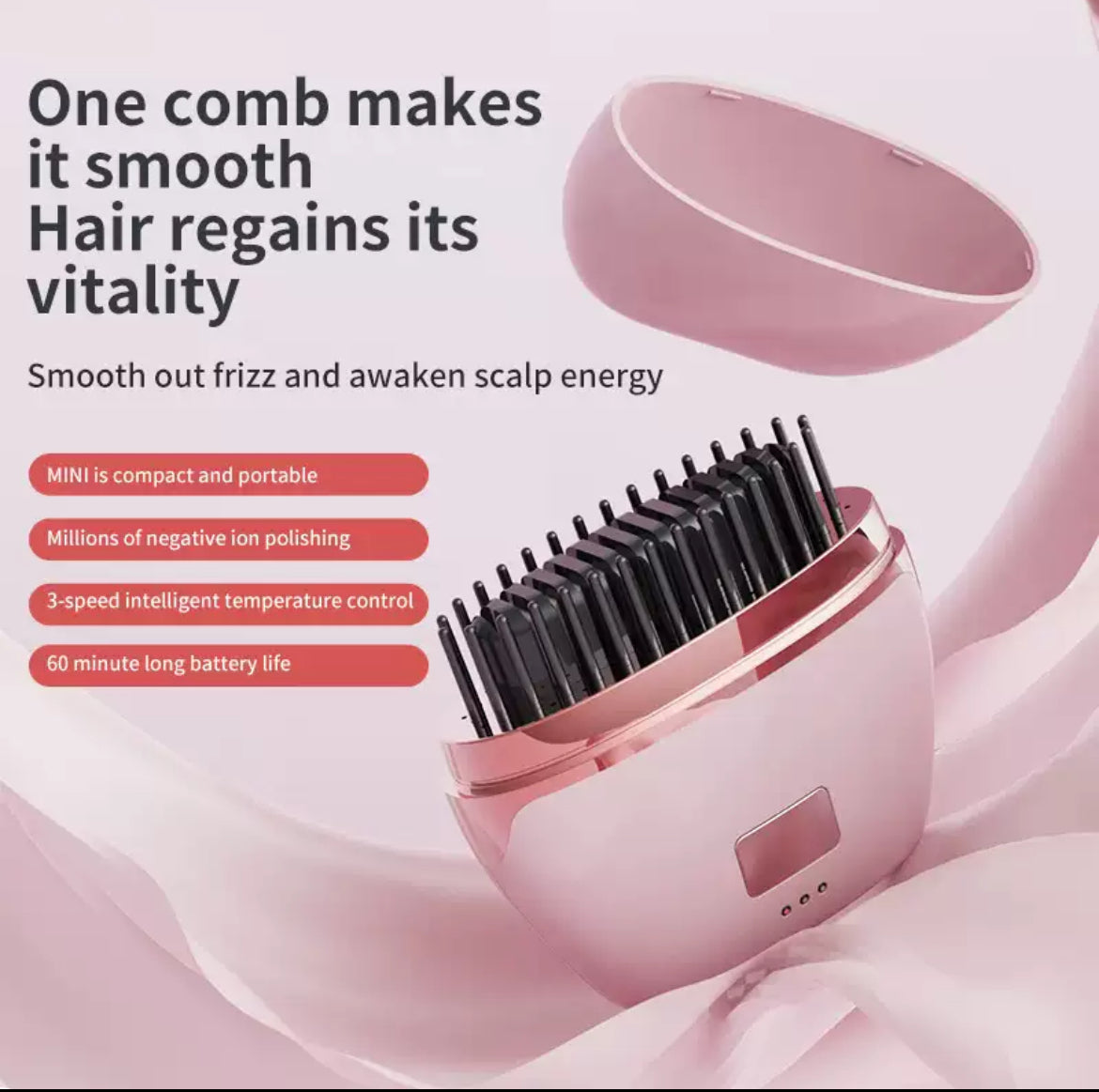 Wireless Rechargeable Mini Hair Straightening Brush