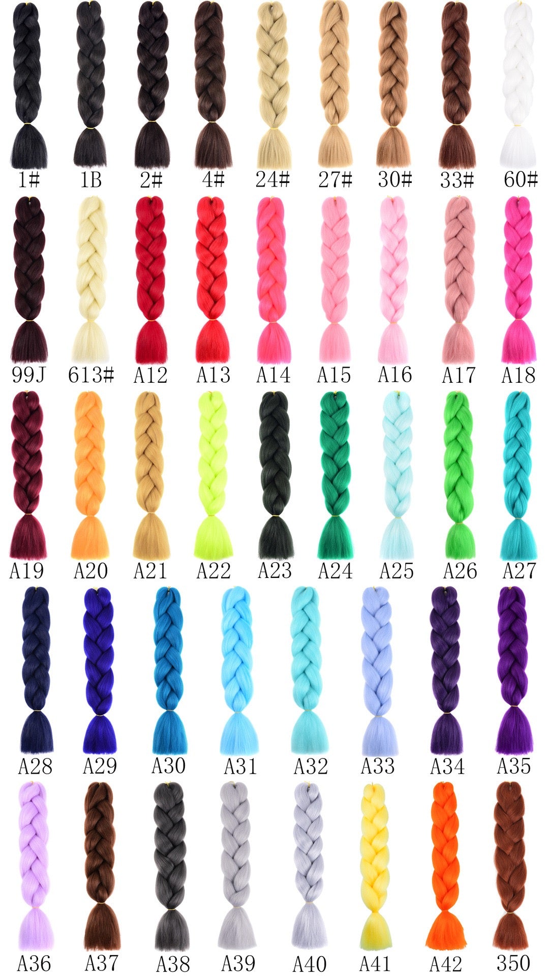 82 inches 165g Kanekalon Jumbo Braids extensions in Assorted Colours