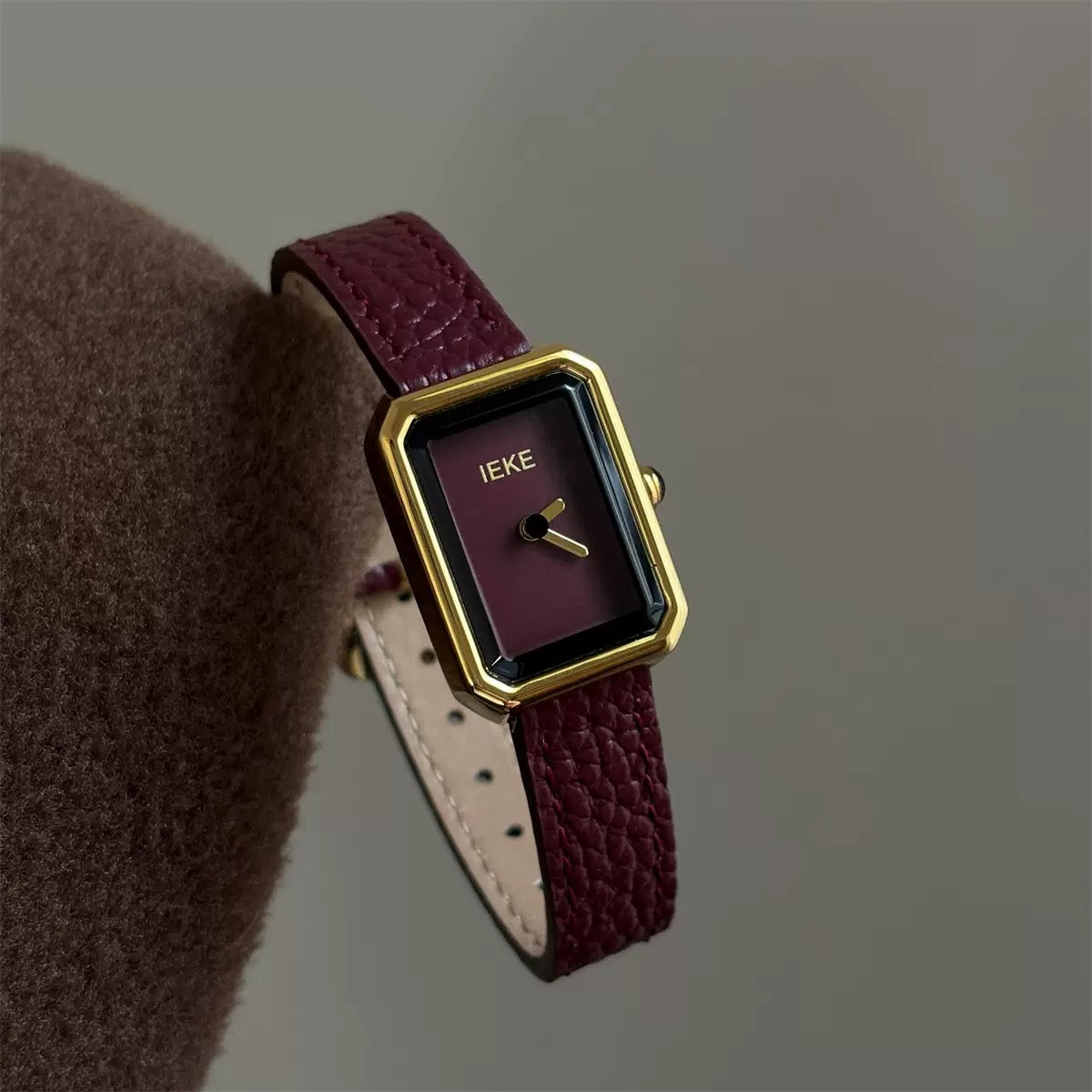 IEKE Burgundy Luxe Leather Watch (Comes Boxed)