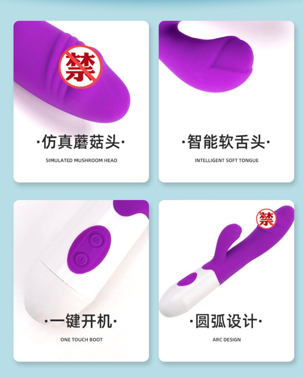 Silicone G-Spot 2-in-1 Dildo + Tongue Vibrator Dual Vibration with 10 Speeds